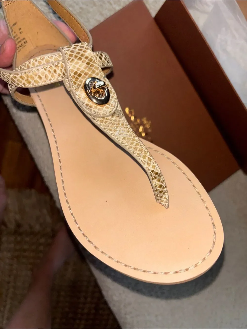 Coach Taupe Snake-Print Wedge Sandals with Ankle Strap
